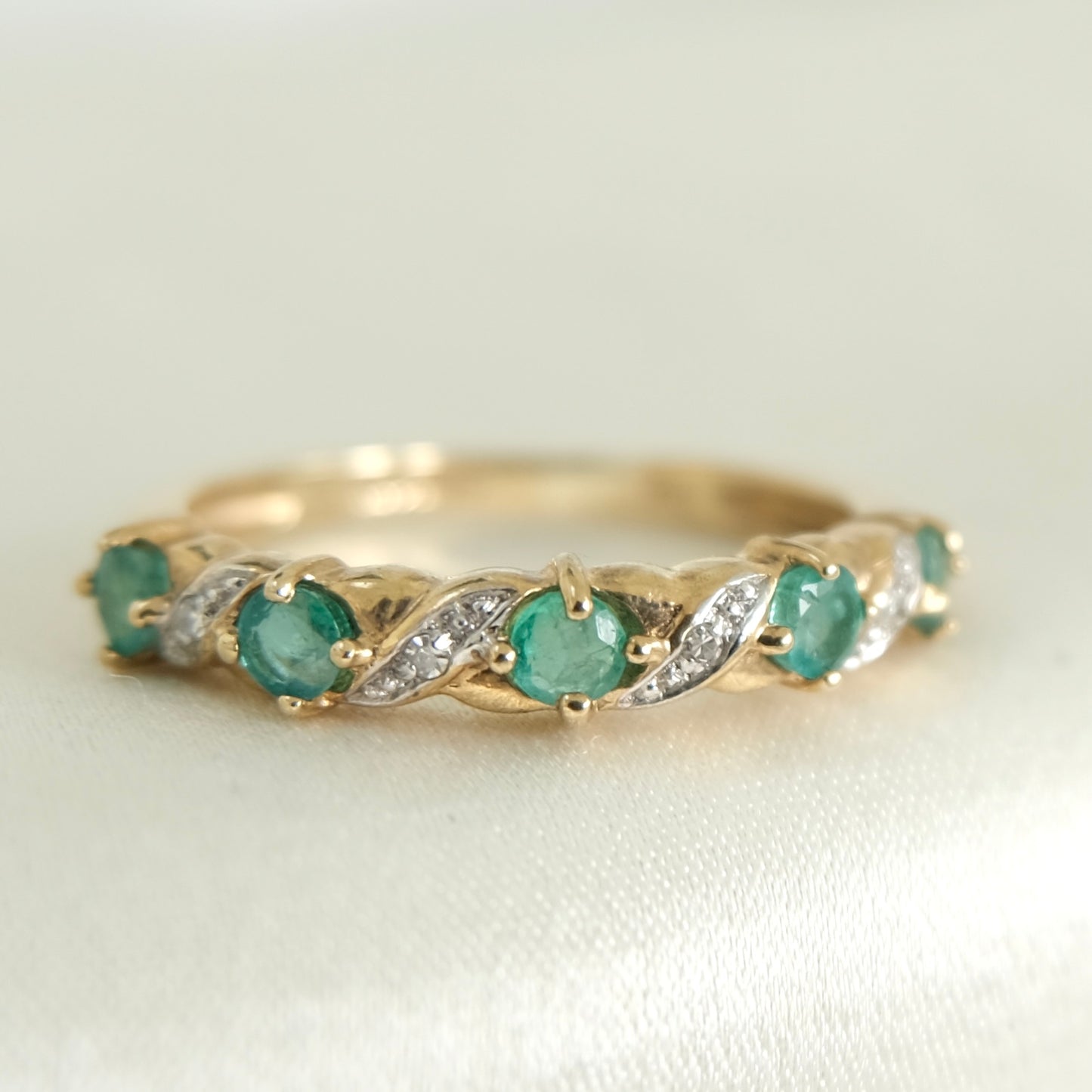 Emerald & Diamond Twist Ring