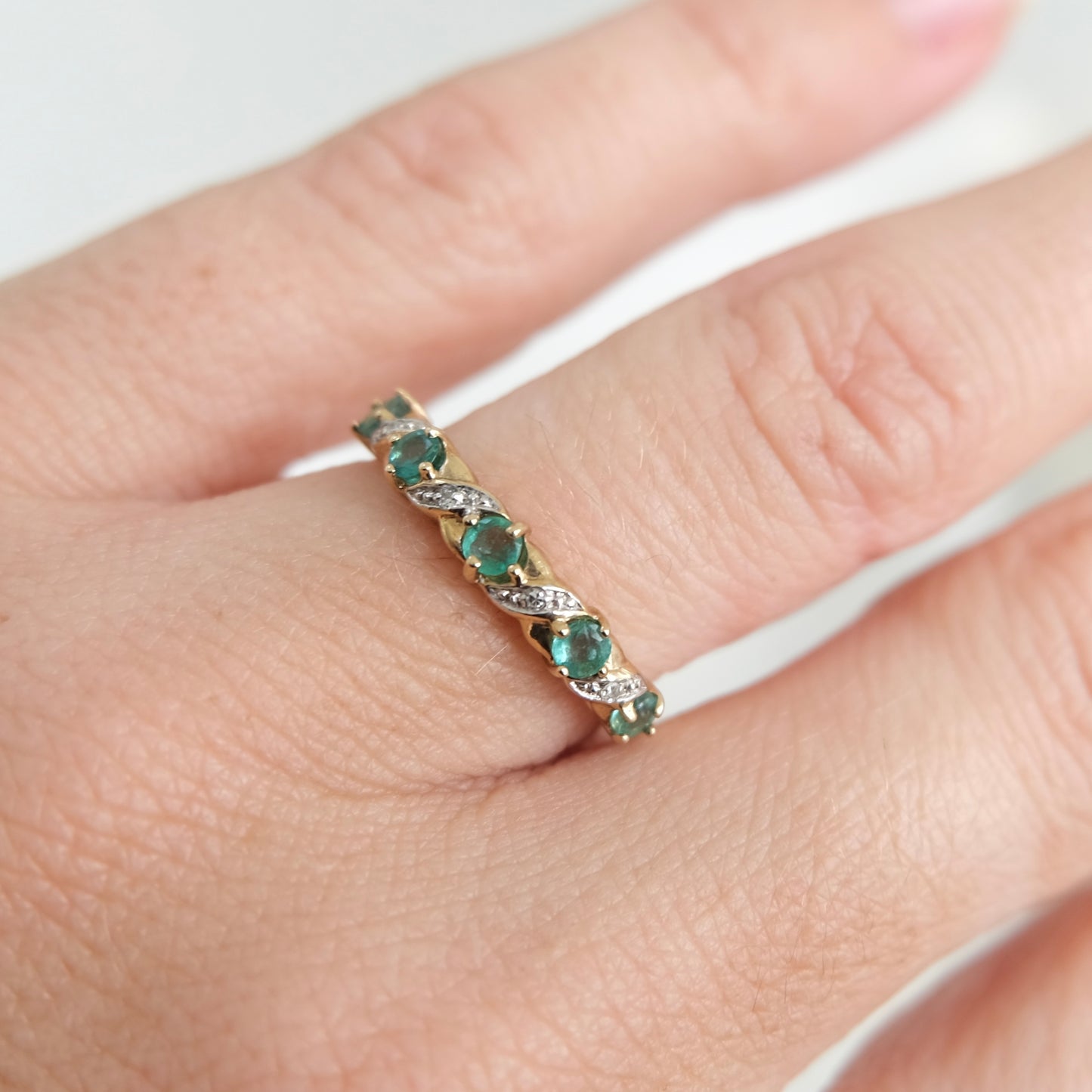 Emerald & Diamond Twist Ring