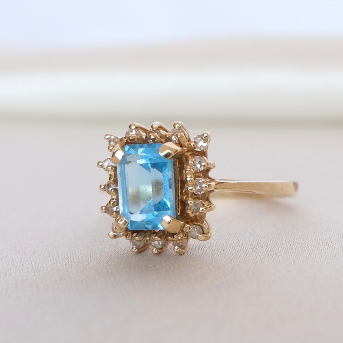 14k Blue Topaz & Diamond Halo Ring