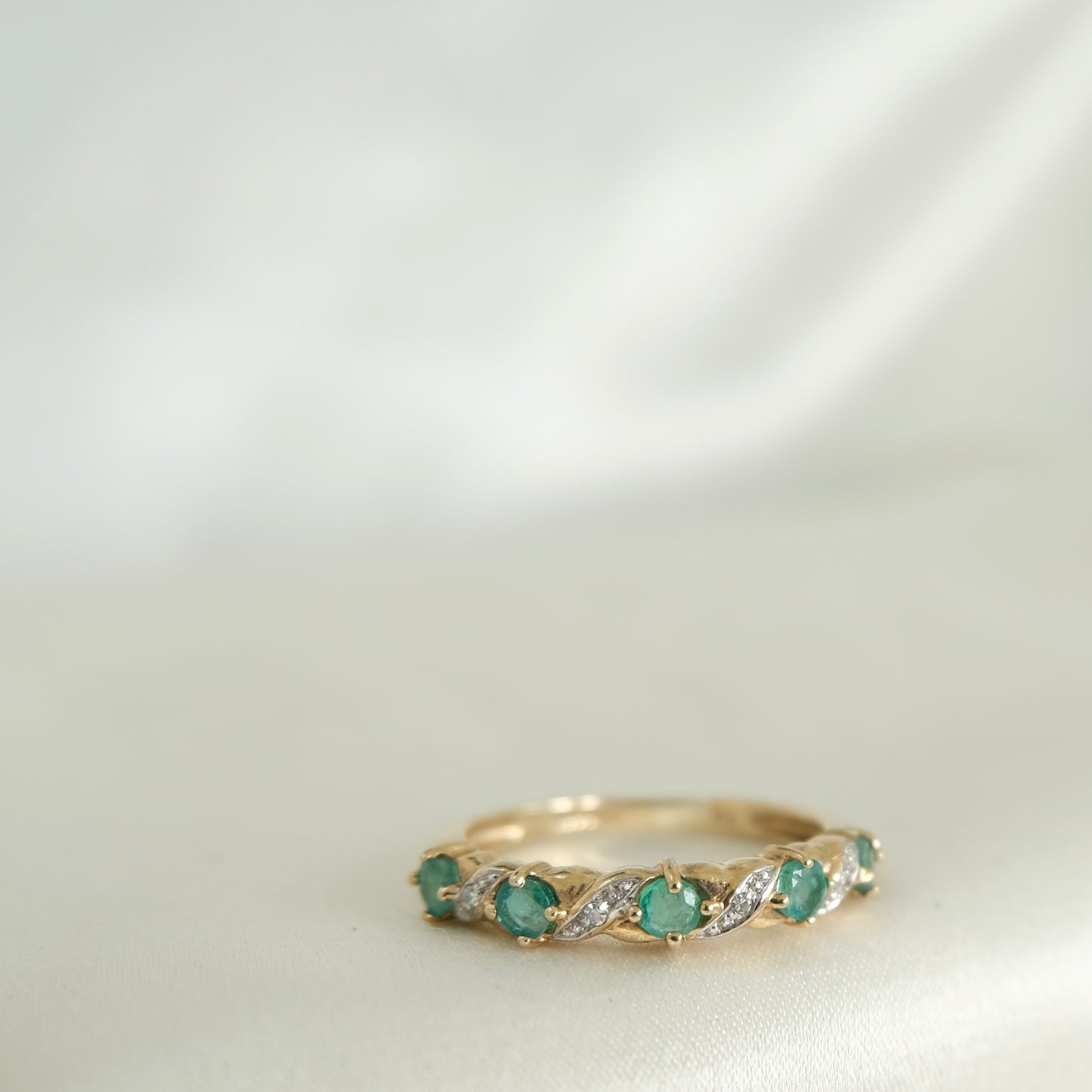 Emerald & Diamond Twist Ring