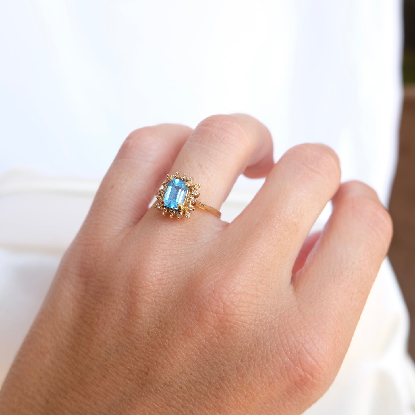 14k Blue Topaz & Diamond Halo Ring