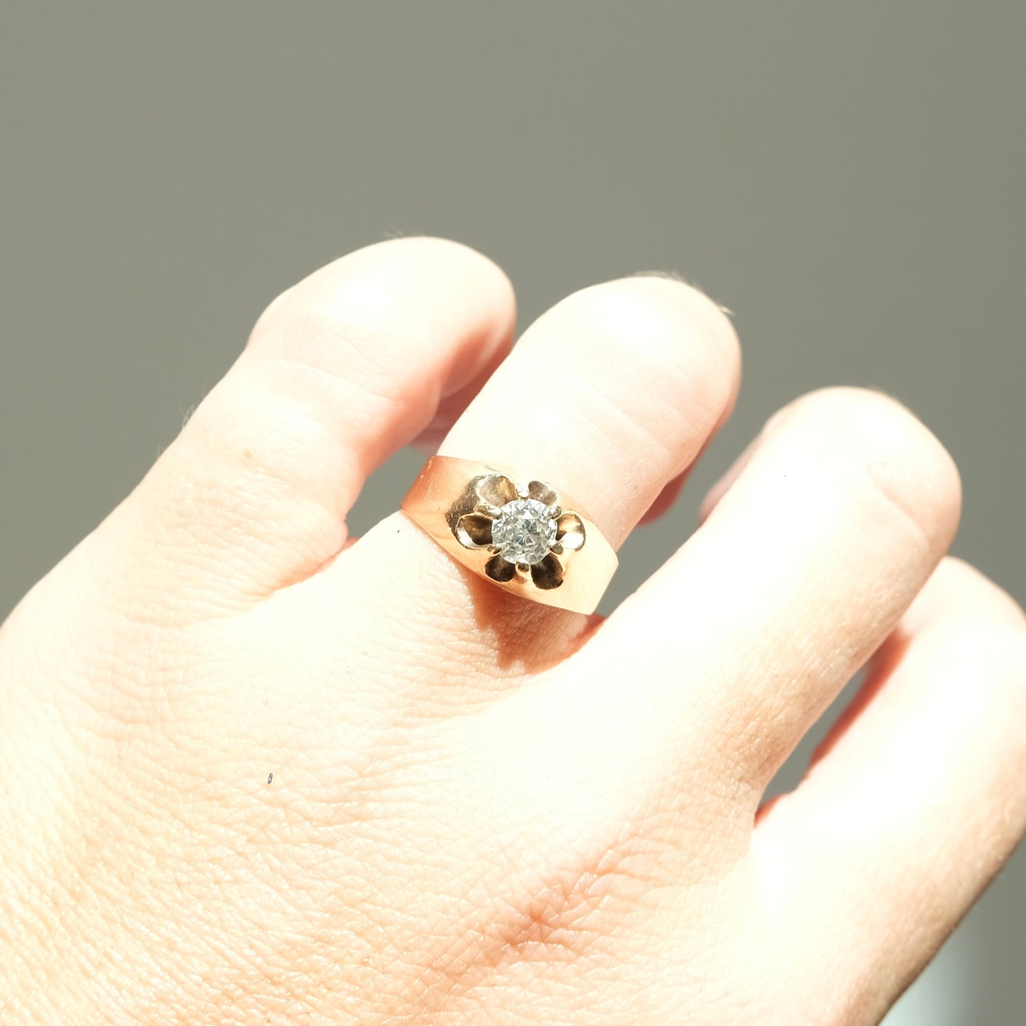 Old European 14K Diamond Belcher Ring
