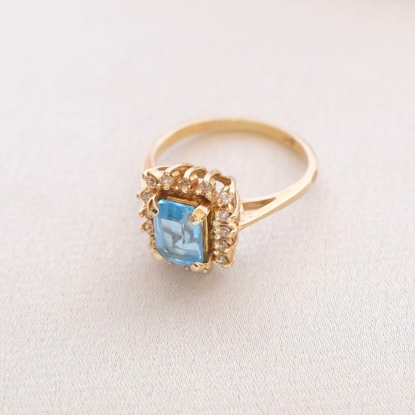 14k Blue Topaz & Diamond Halo Ring