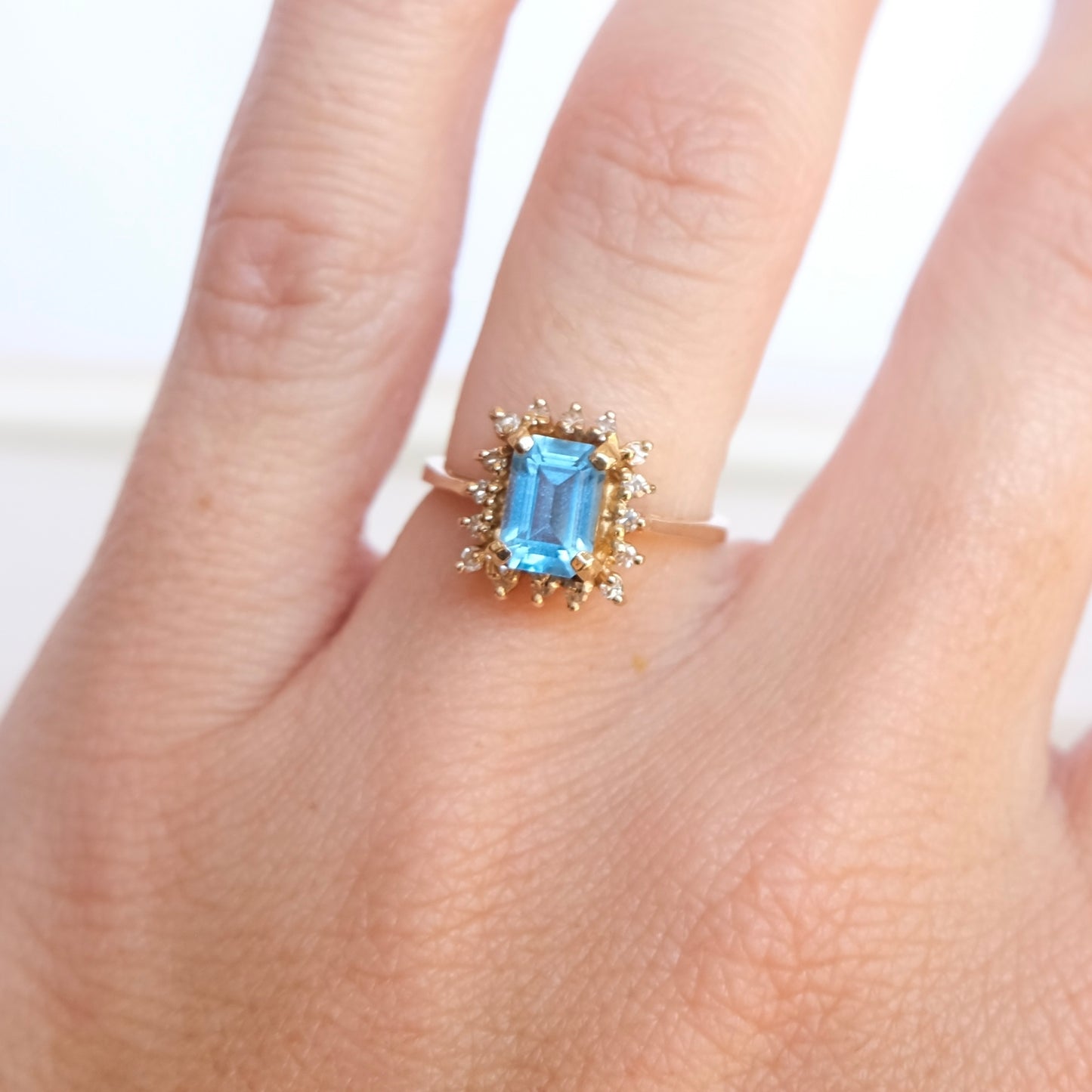 14k Blue Topaz & Diamond Halo Ring