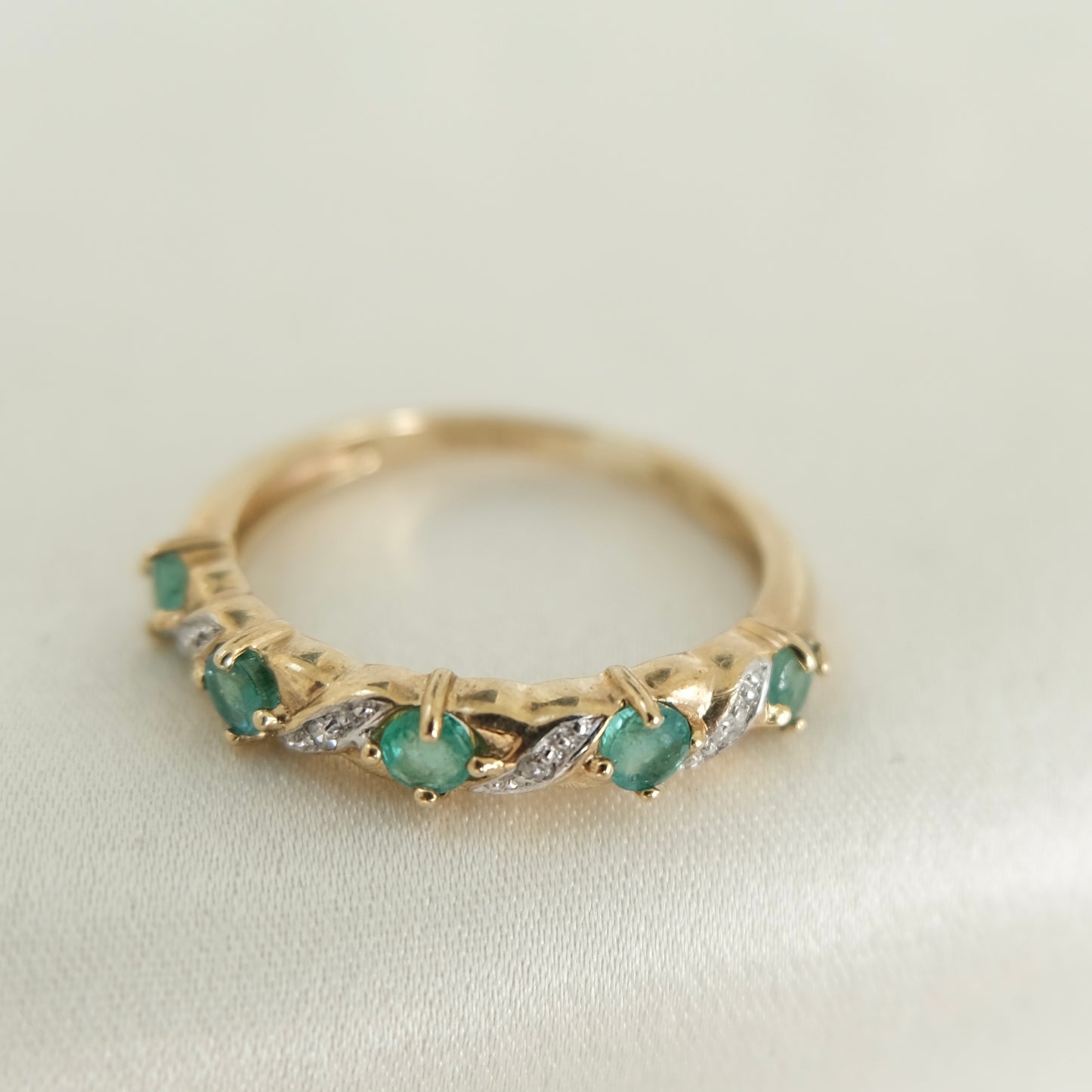 Emerald & Diamond Twist Ring