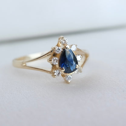 14k Sapphire and Diamond Halo