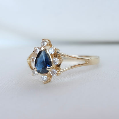 14k Sapphire and Diamond Halo