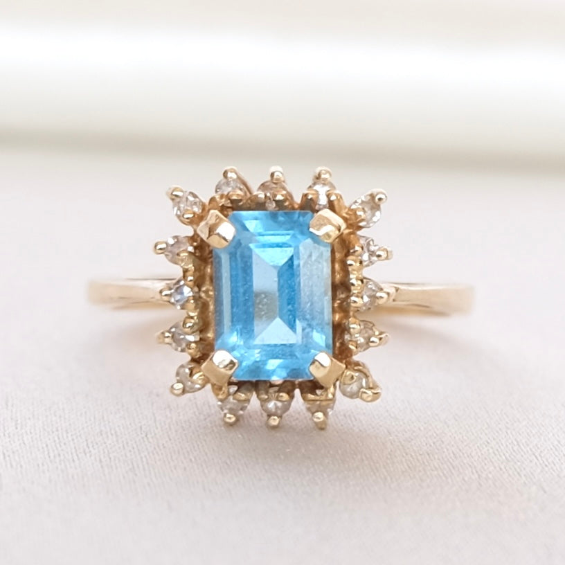 14k Blue Topaz & Diamond Halo Ring