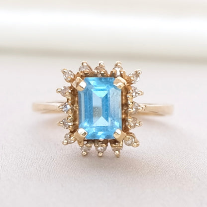 14k Blue Topaz & Diamond Halo Ring