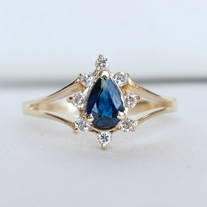 14k Sapphire and Diamond Halo