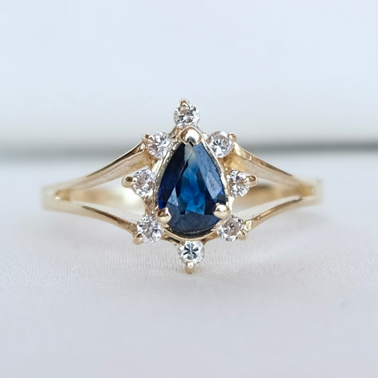 14k Sapphire and Diamond Halo