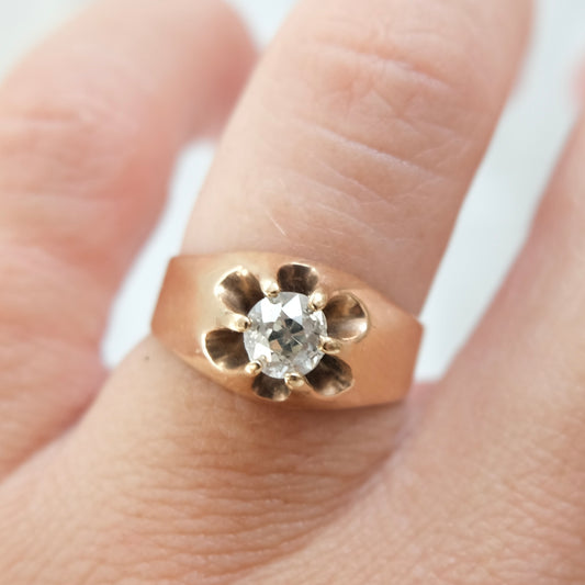 Old European 14K Diamond Belcher Ring