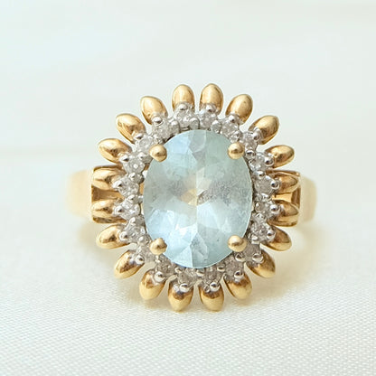 14k Aquamarine Halo Ring