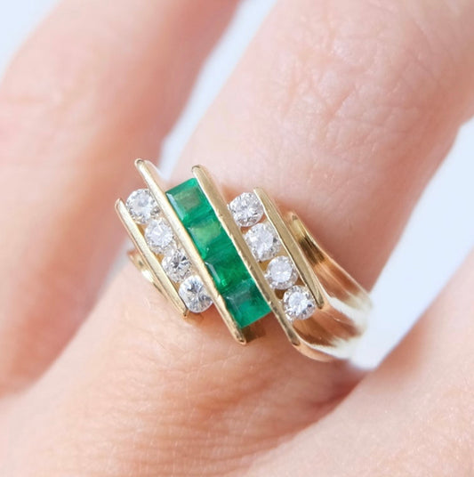 Moliere 14K Emerald & Diamond Channel Ring